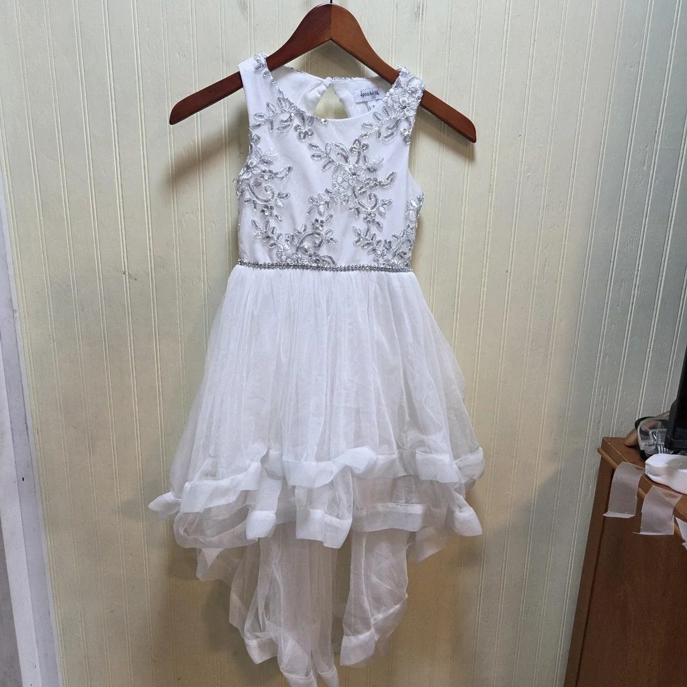 Speechless Kids Dress Girls 7 White Sequin Tulle Hi Low Formal Party Wedding